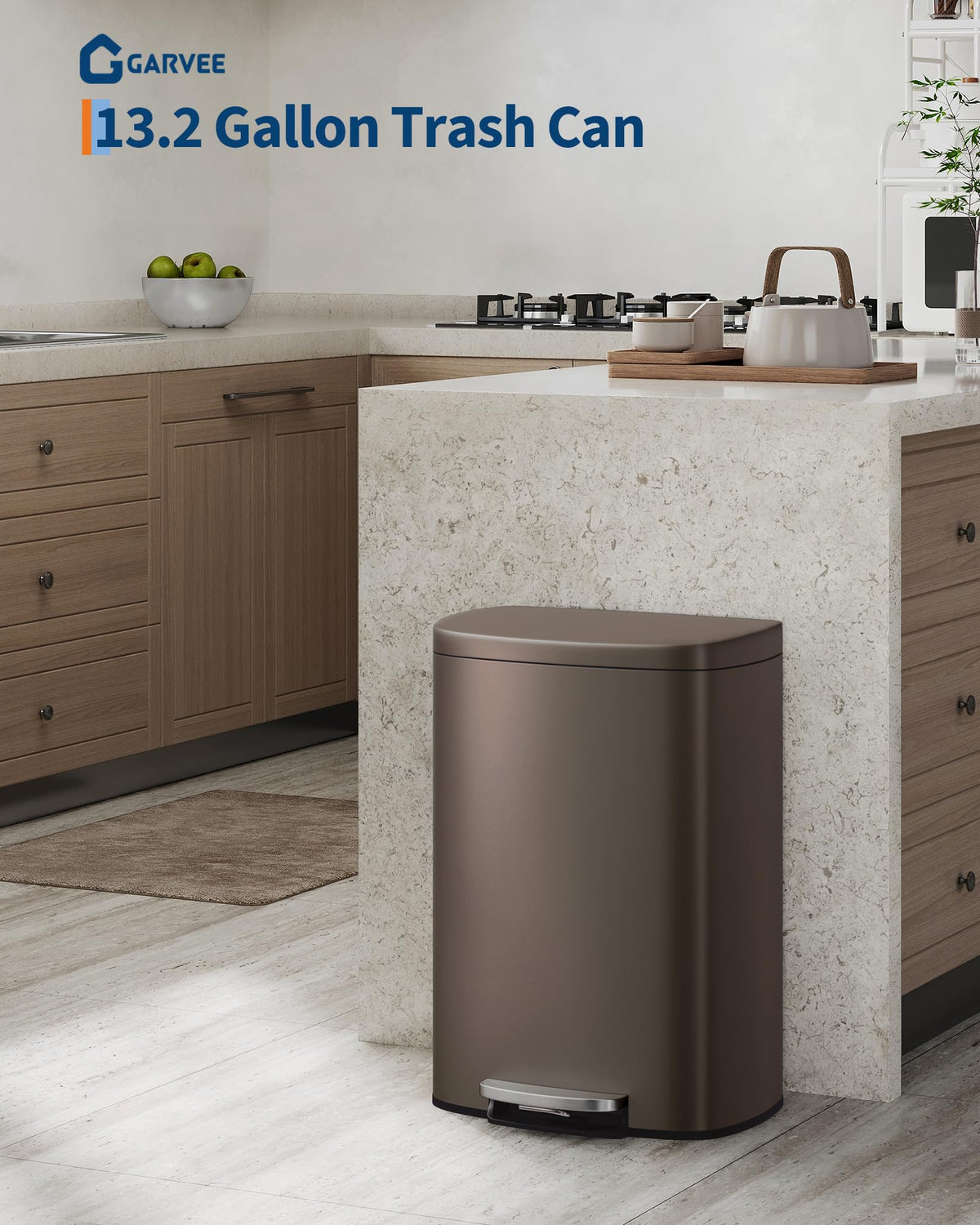 50L Stainless Steel Kitchen Step Trash Can with Soft-Close Lid N73608