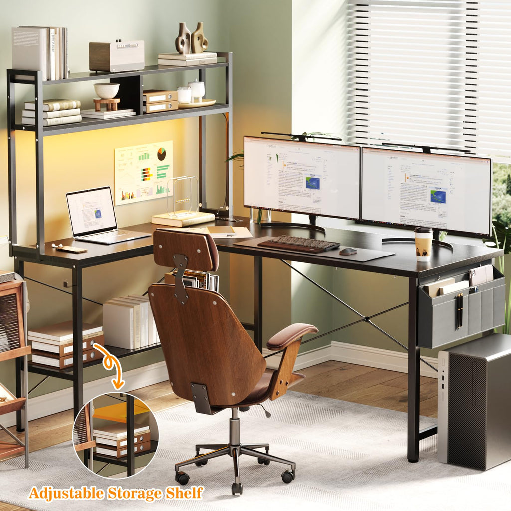 59" L Shaped Desk with LED Light & Power Outlet D10834