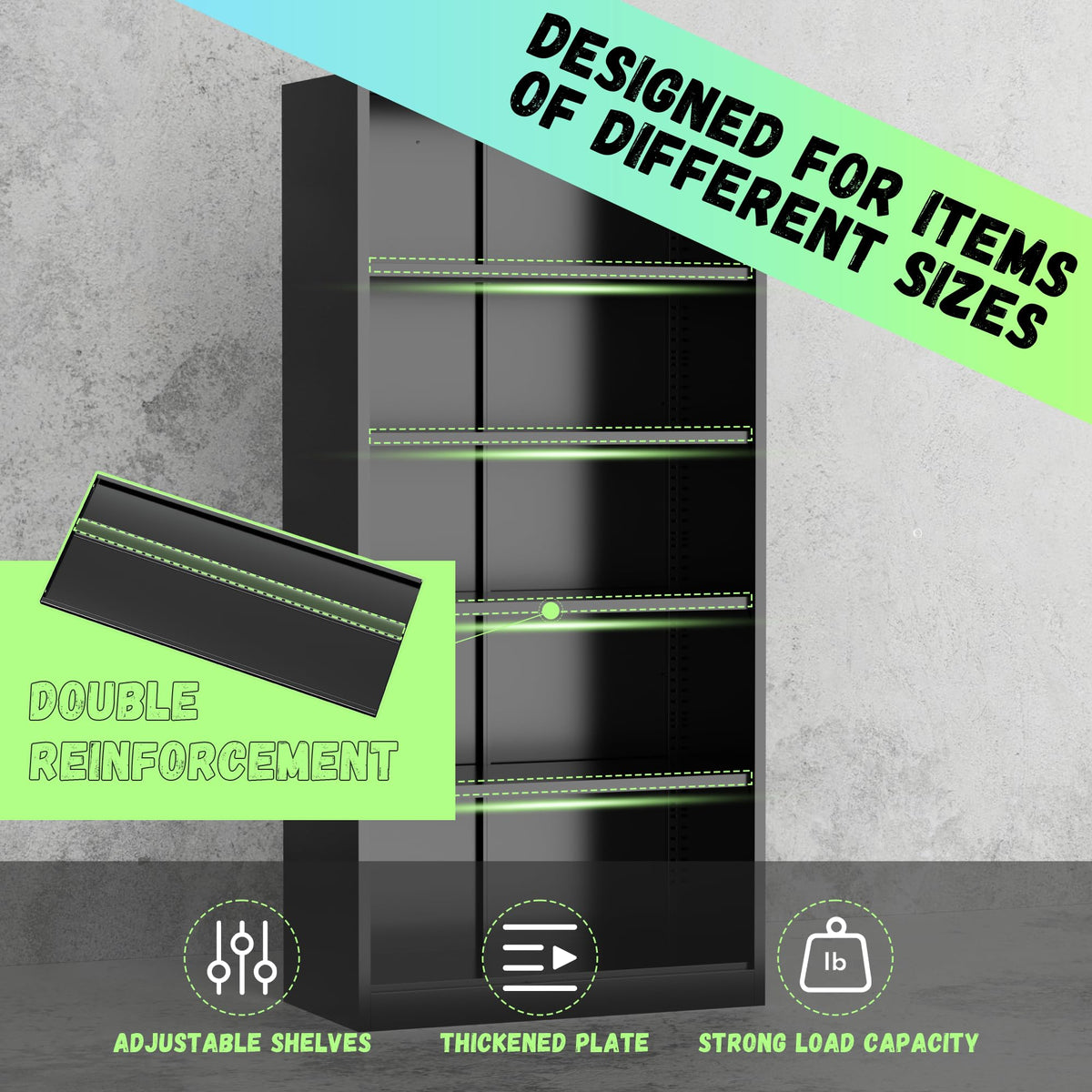 Black 72" Locking Steel Storage Cabinet with 4 Adjustable Shelves G54074