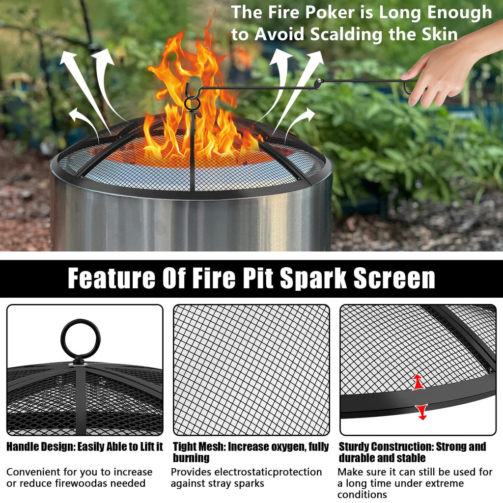30 Inch Round Fire Pit Screen with Handle & Poker A935