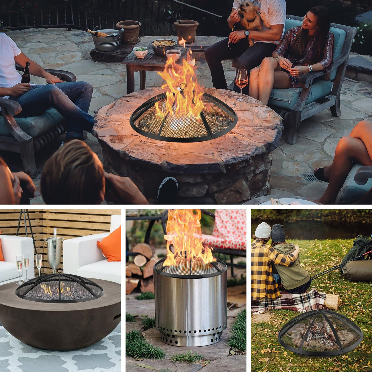 30 Inch Round Fire Pit Screen with Handle & Poker A935