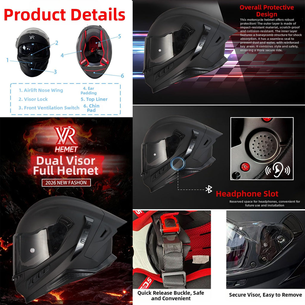Full Face Motorcycle Helmet DOT Dual Sun Visor D96828