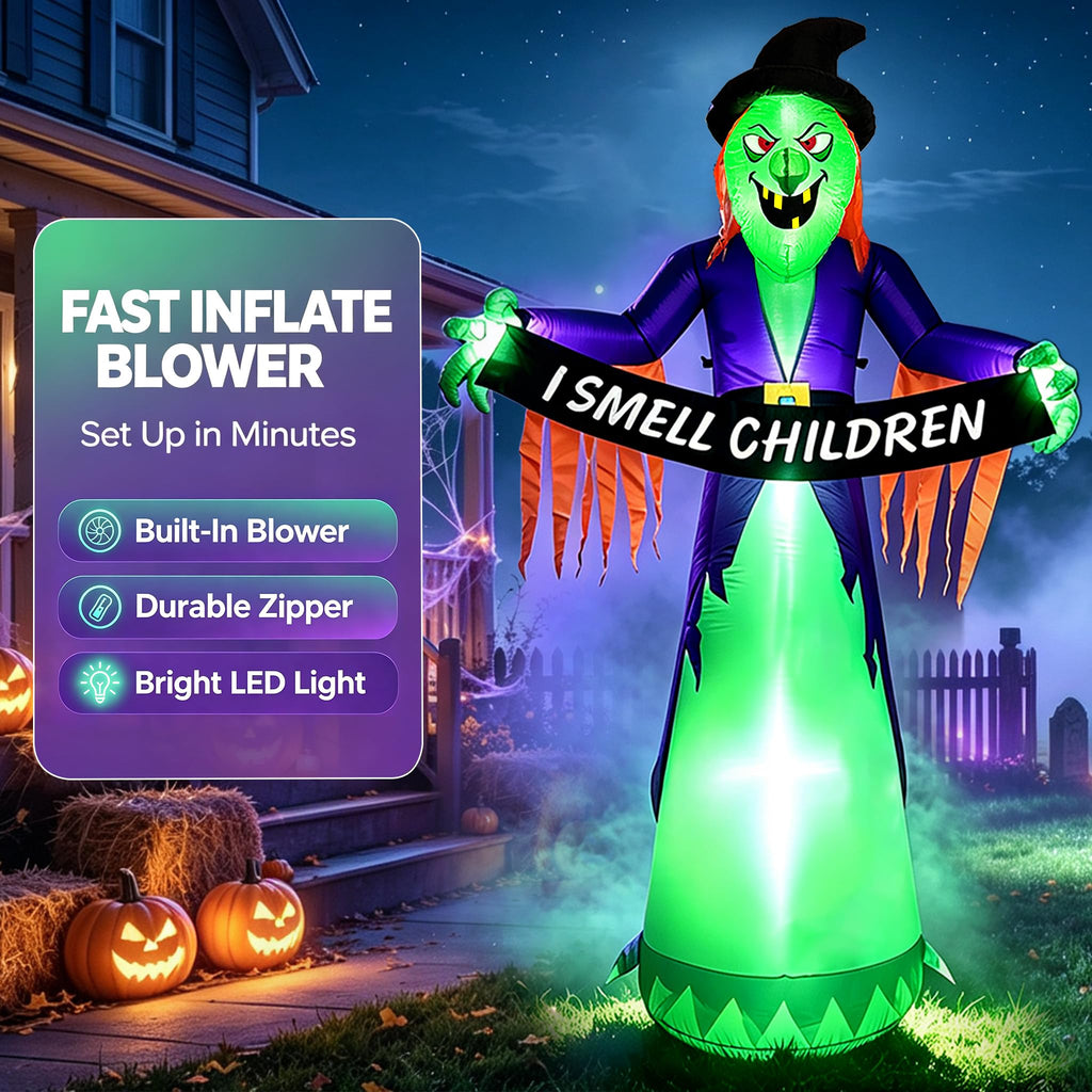 8FT Inflatable Witch Halloween Decoration with Built-in LED Lights M950895