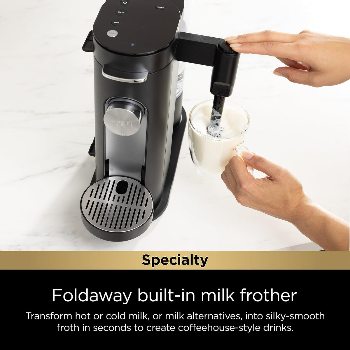 Single-Serve Coffee Maker with Milk Frother, Black I508