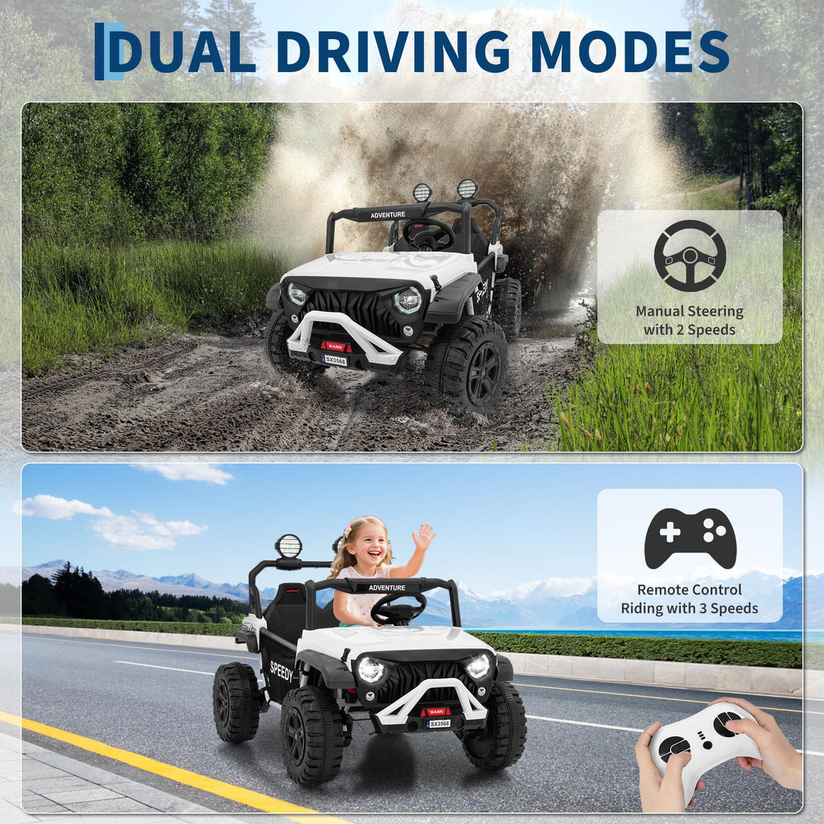 24V 4WD Electric Car 2 Seater UTV with Remote Control L1482