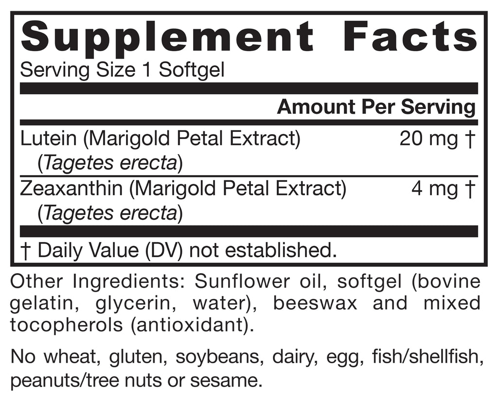 Lutein 20 mg with Zeaxanthin 120 Softgels H932
