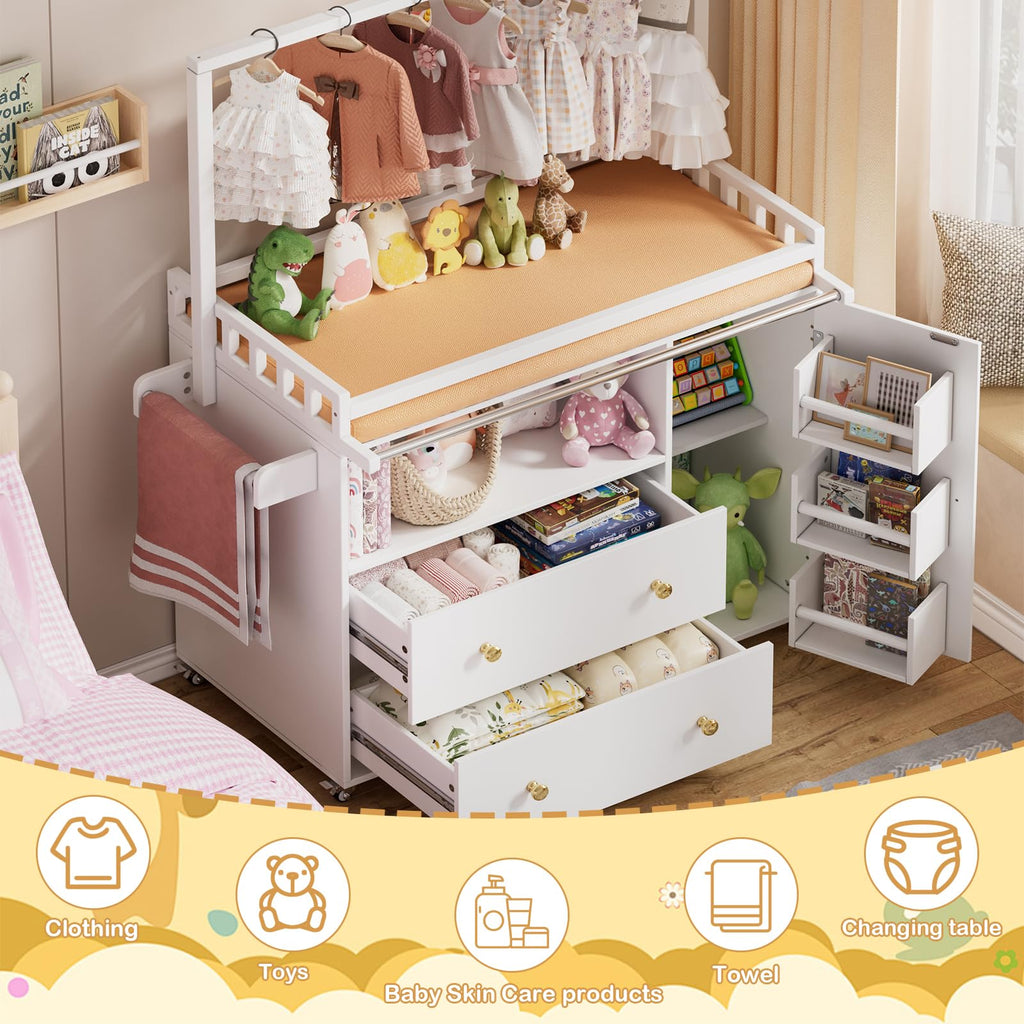 Baby Changing Table with Wheels and Drawers U795082