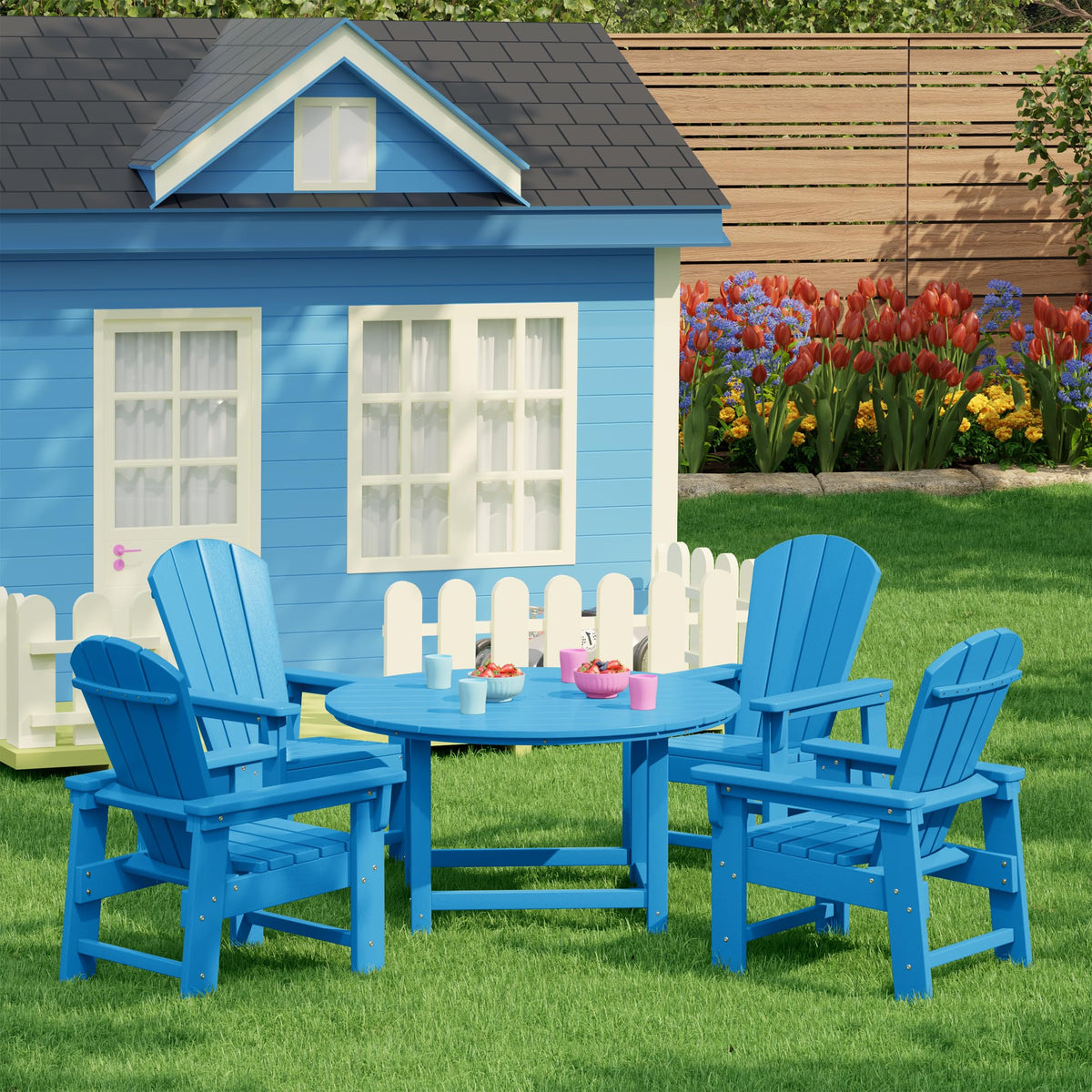 Kids Adirondack Chair Set of 4 Plastic Outdoor Pacific Blue A469
