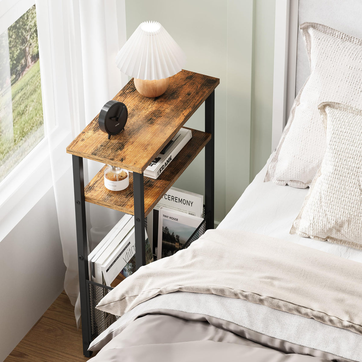 Narrow 3 Tier Side Table with Storage Basket G305