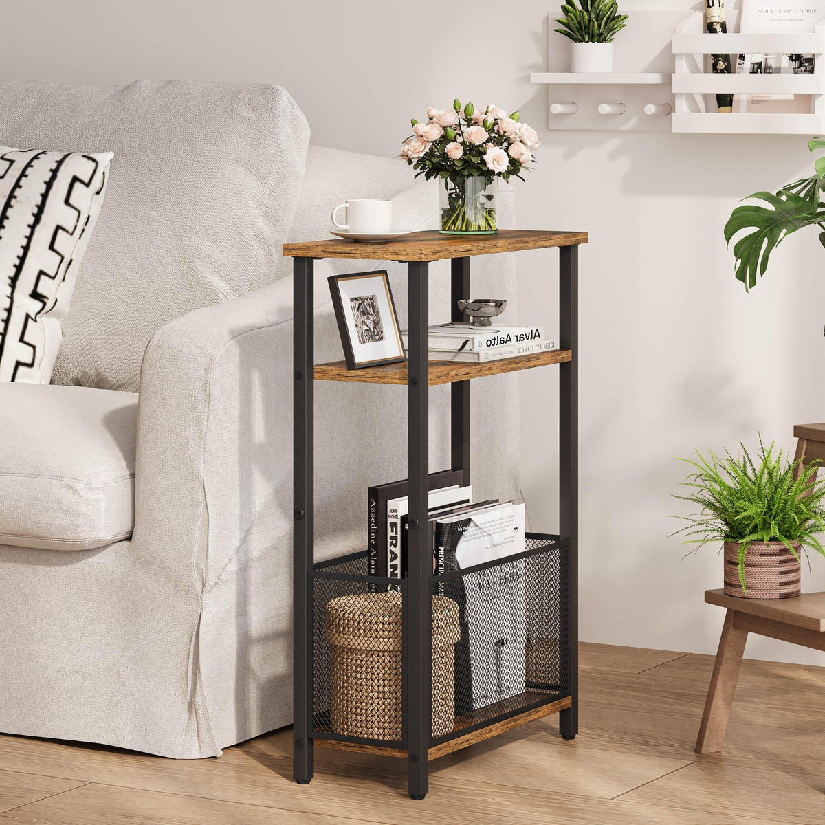 Narrow 3 Tier Side Table with Storage Basket G305