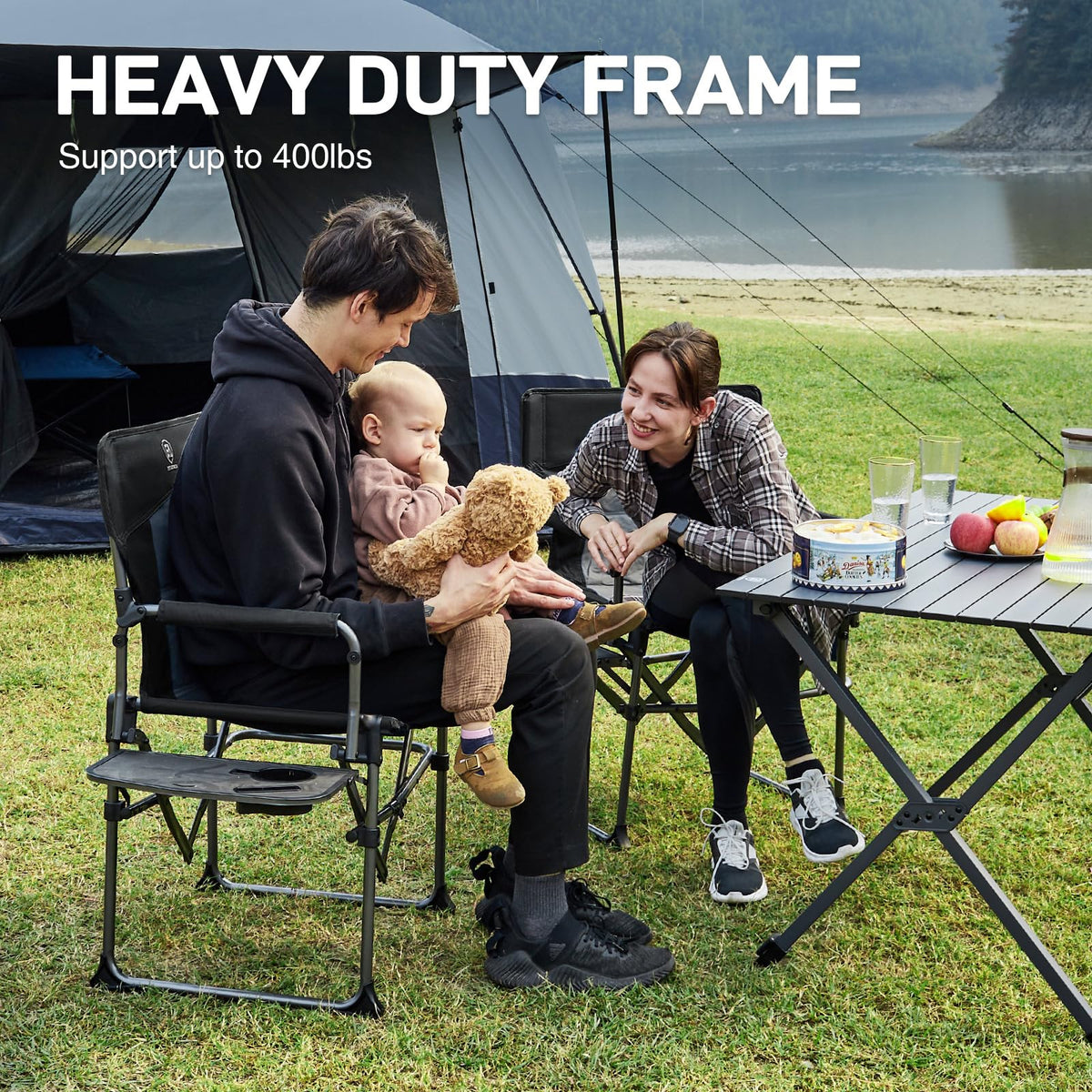 Portable Folding Camping Chair with Side Table, Black F784253