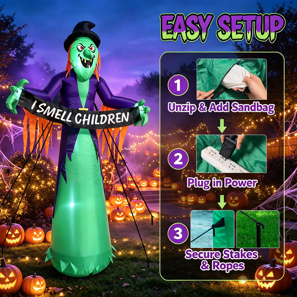 8FT Inflatable Witch Halloween Decoration with Built-in LED Lights M950895