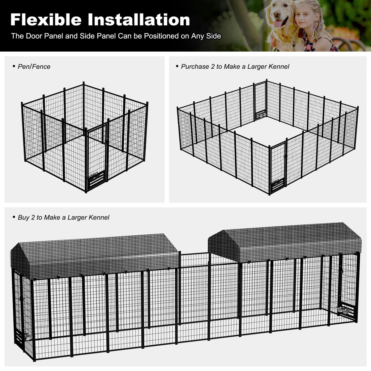 Heavy Duty Outdoor Dog Kennel with Roof Cover R65932