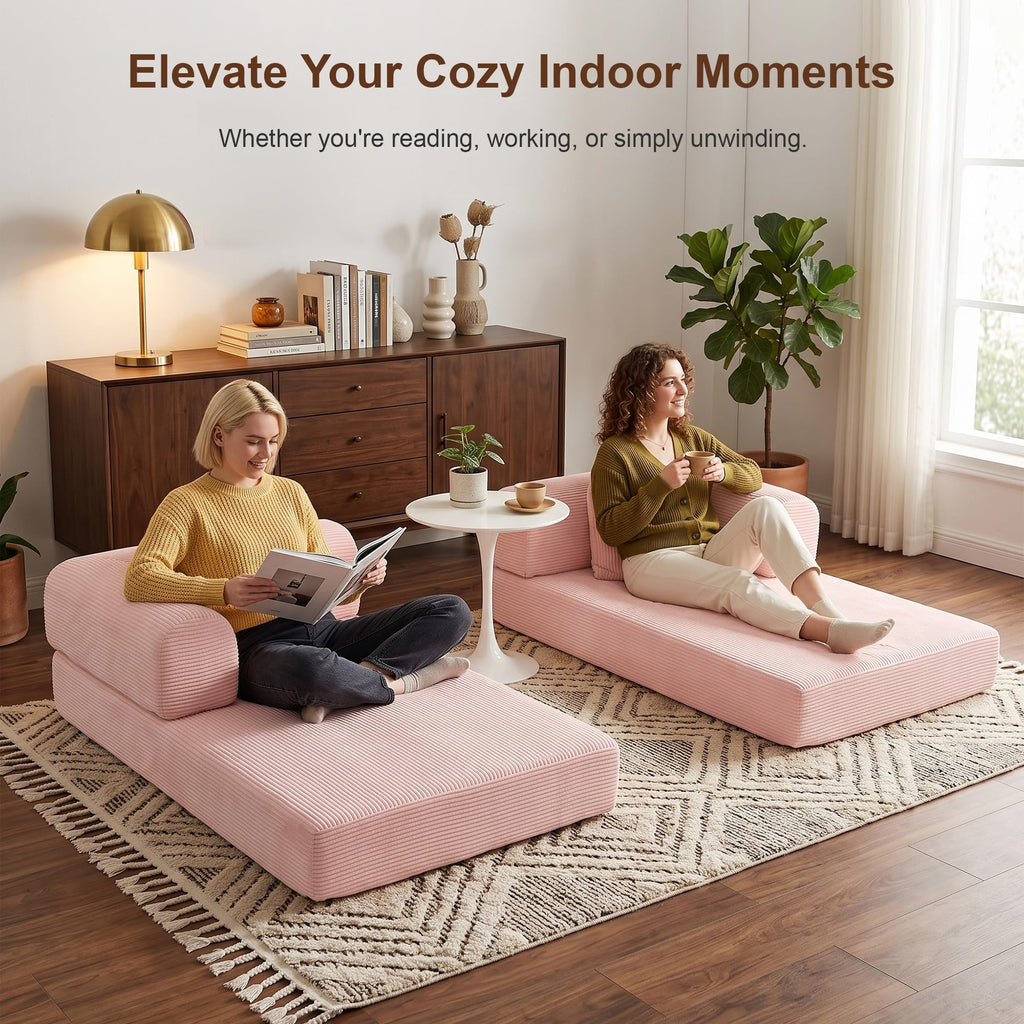 Pink Convertible Futon Sofa Bed with 3 Pillows Z245071