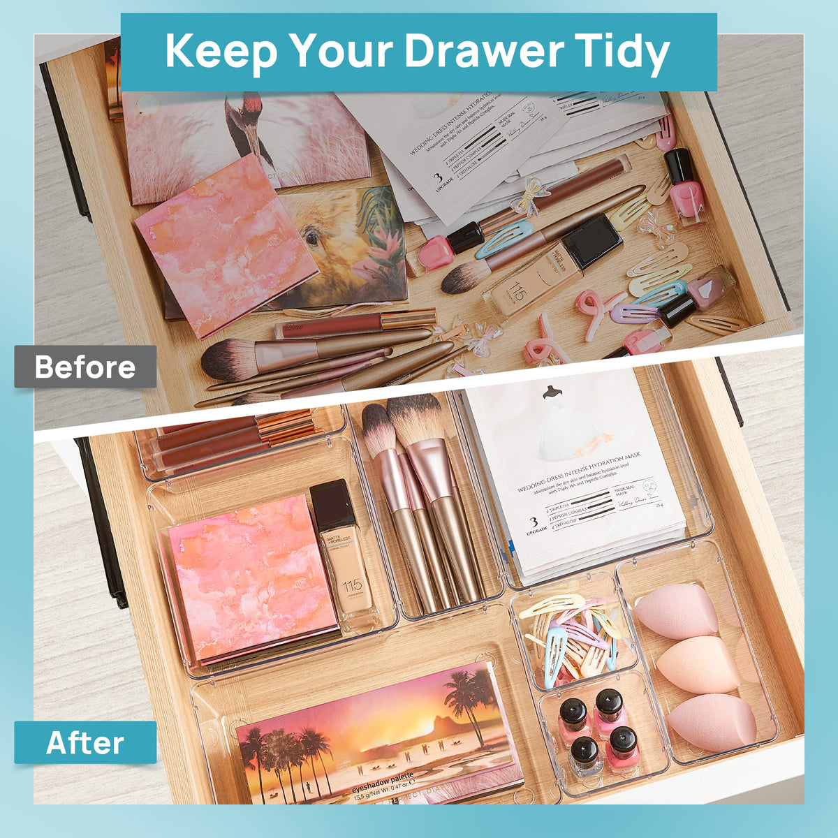25 PCS Clear Plastic Drawer Organizers Set L71589