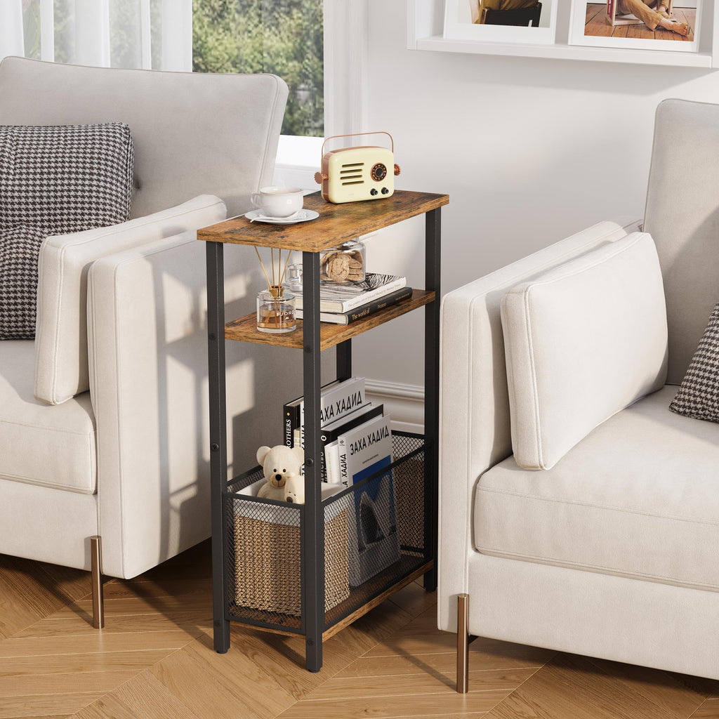 Narrow 3 Tier Side Table with Storage Basket G305