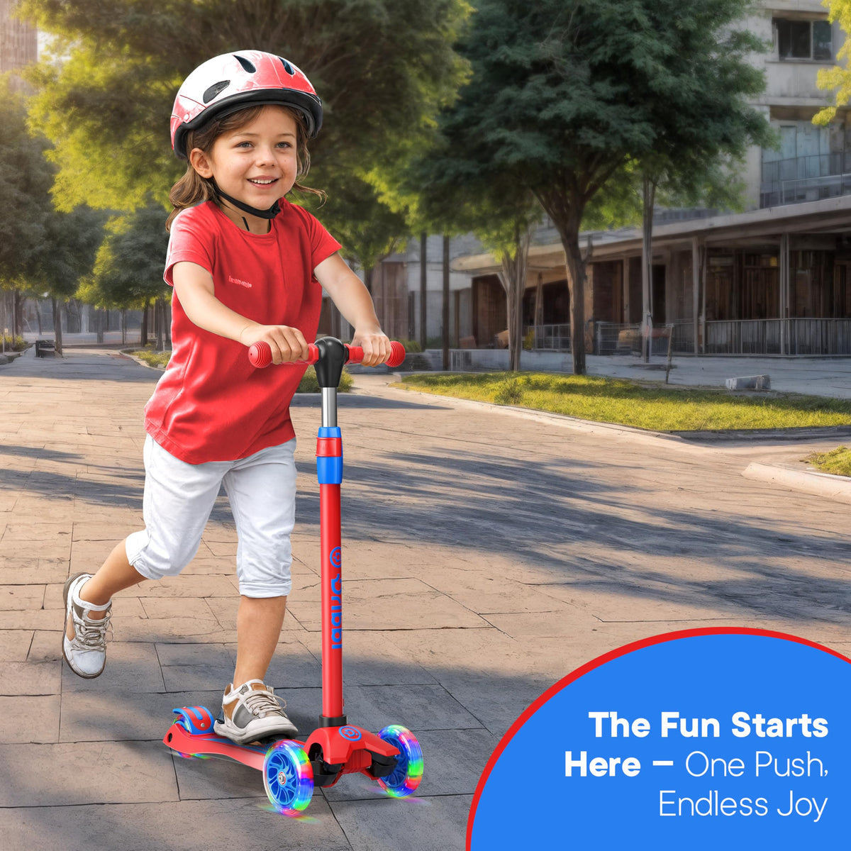 3-Wheel Kids Scooter Adjustable Height Anti-Slip Deck Red and Blue X1289