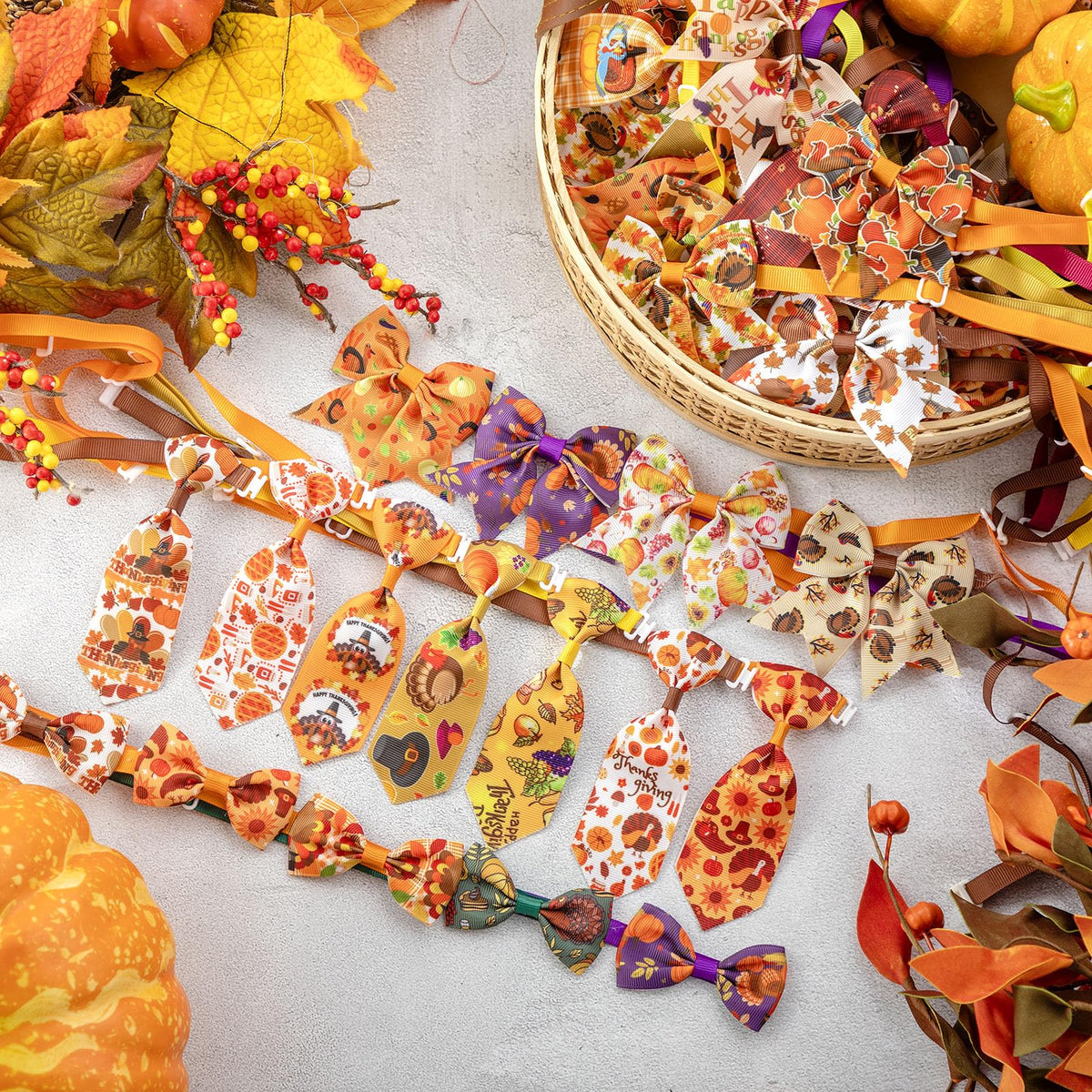 100 Pieces Fall Thanksgiving Day Dog Bow Tie Collar Set M630