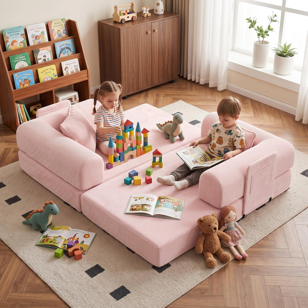 Pink Convertible Futon Sofa Bed with 3 Pillows Z245071